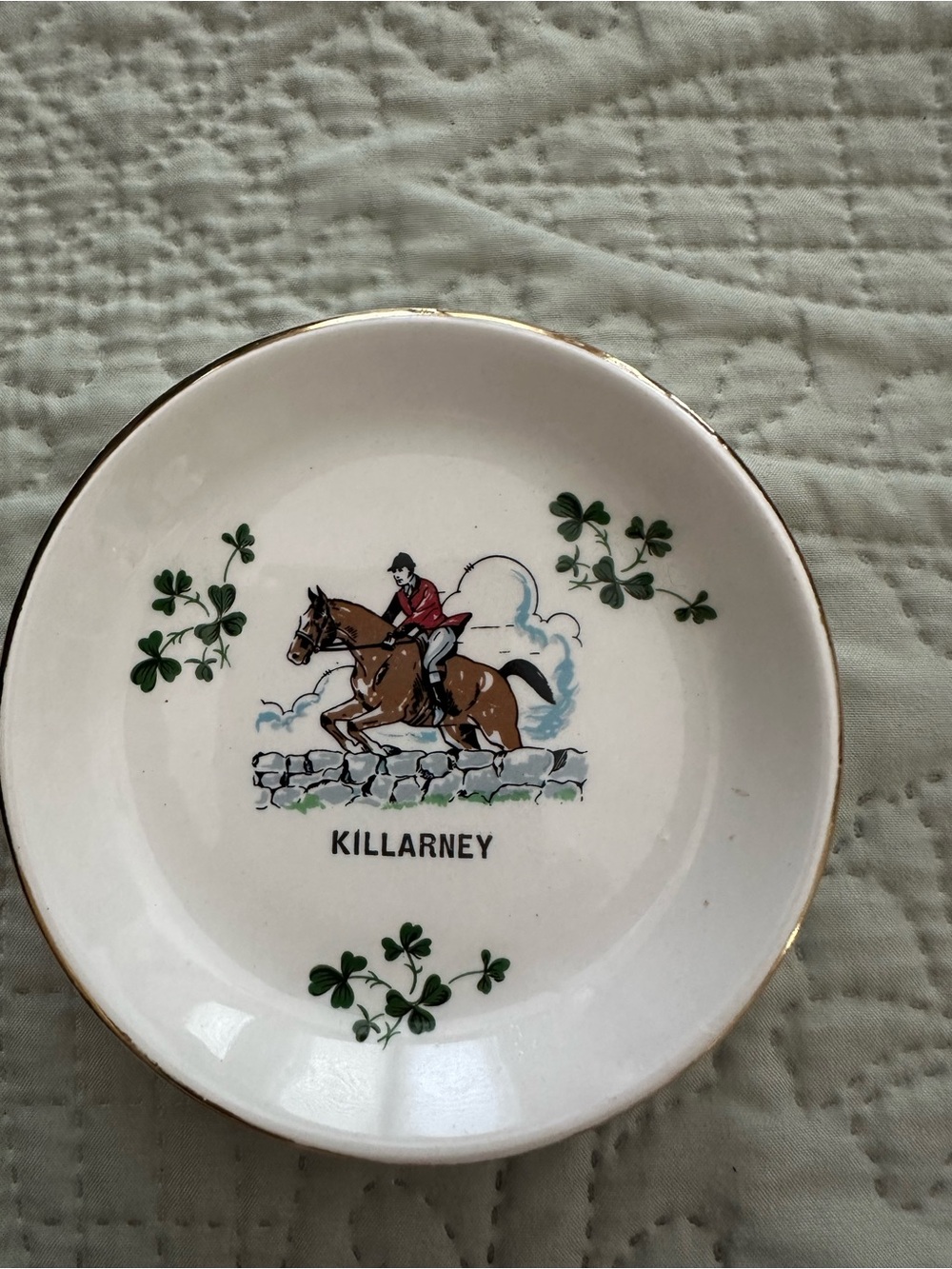 Vintage Irish Carrigaline Pottery Souvenir Dish Equestrian Scene County Cork